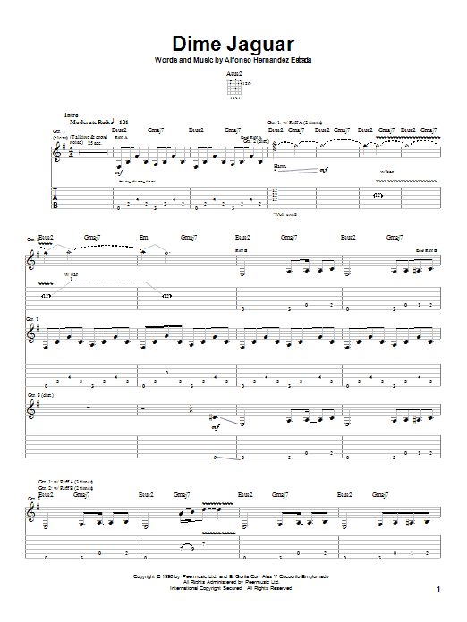 Download Jaguares Dime Jaguar Sheet Music and learn how to play Guitar Tab PDF digital score in minutes