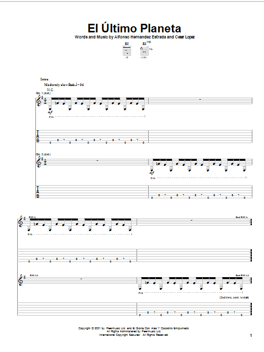 Download Jaguares El Ultimo Planeta Sheet Music and learn how to play Guitar Tab PDF digital score in minutes