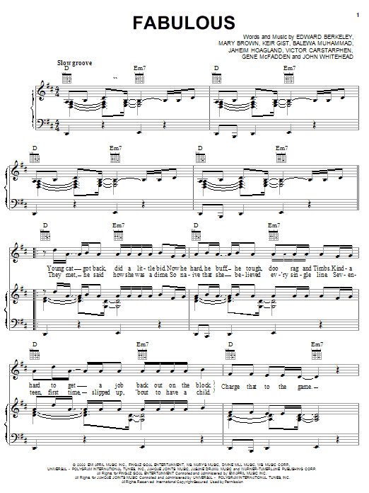 Download Jaheim Fabulous (feat. Tha Rayne) Sheet Music and learn how to play Piano, Vocal & Guitar (Right-Hand Melody) PDF digital score in minutes