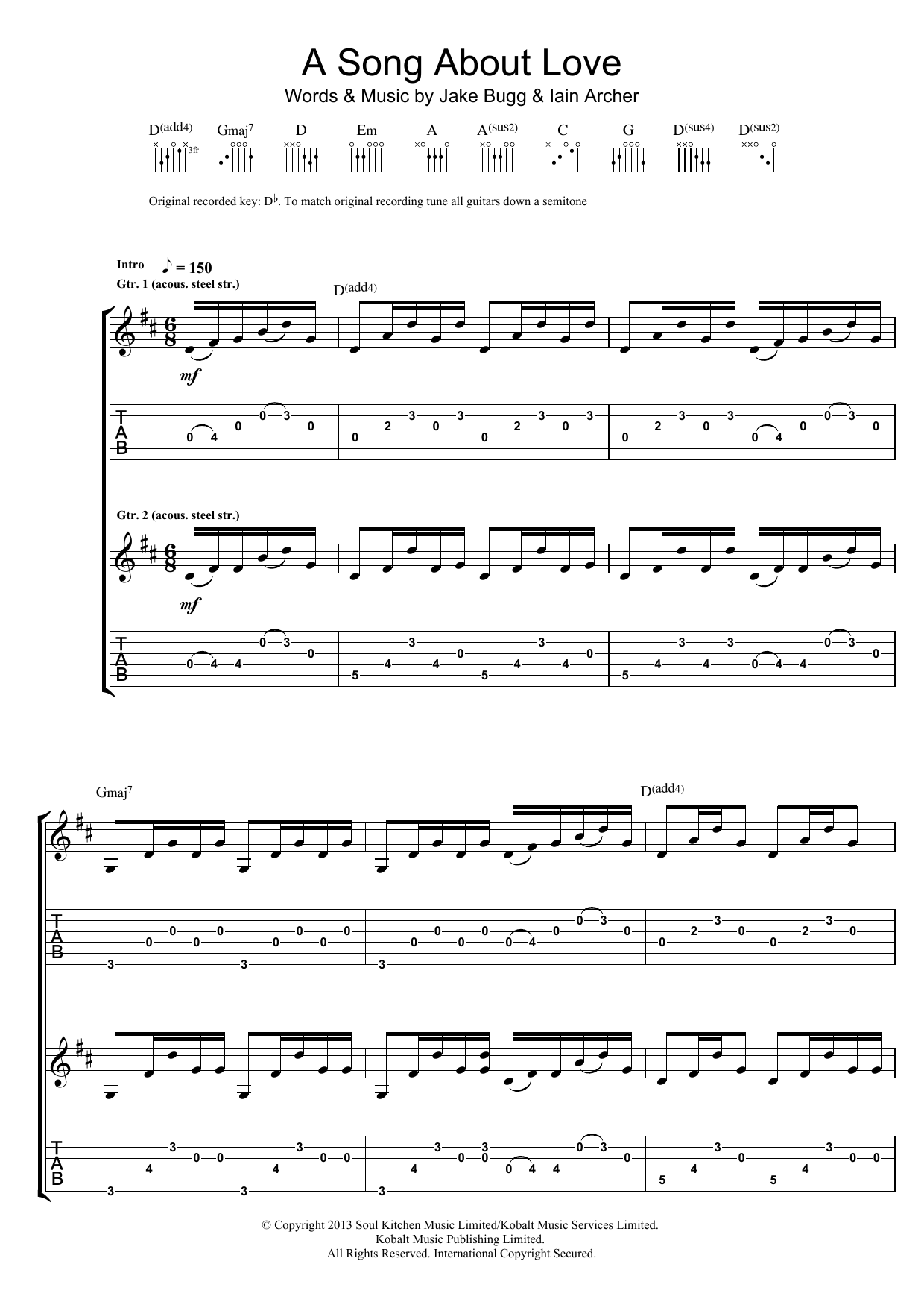 Download Jake Bugg A Song About Love Sheet Music and learn how to play Guitar Tab PDF digital score in minutes