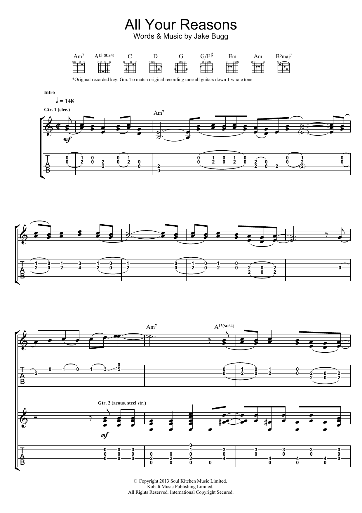 Download Jake Bugg All Your Reasons Sheet Music and learn how to play Guitar Tab PDF digital score in minutes