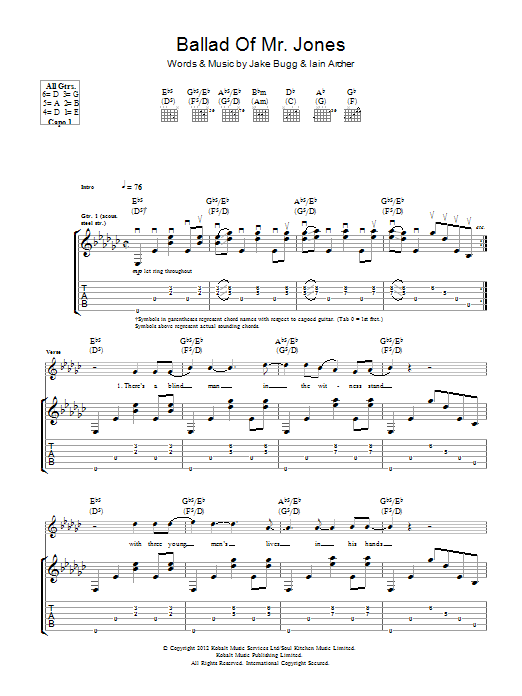 Download Jake Bugg Ballad Of Mr. Jones Sheet Music and learn how to play Guitar Tab PDF digital score in minutes