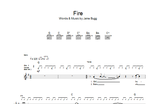 Download Jake Bugg Fire Sheet Music and learn how to play Guitar Tab PDF digital score in minutes
