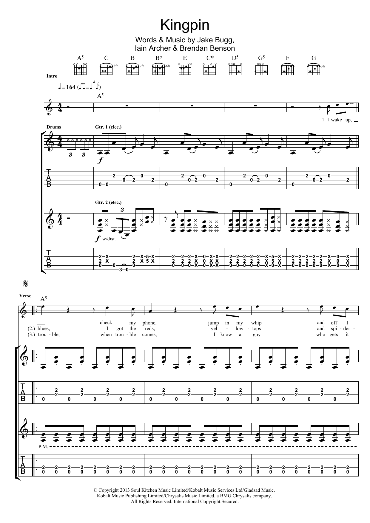 Download Jake Bugg Kingpin Sheet Music and learn how to play Guitar Tab PDF digital score in minutes