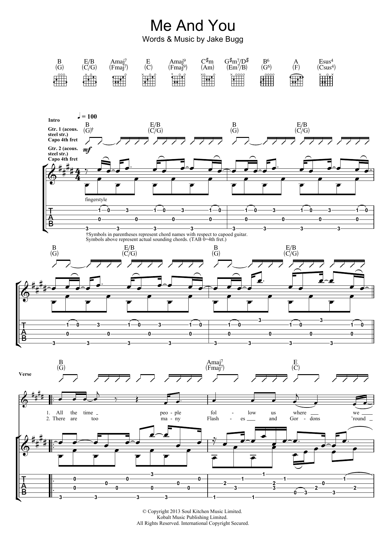 Download Jake Bugg Me And You Sheet Music and learn how to play Guitar Tab PDF digital score in minutes