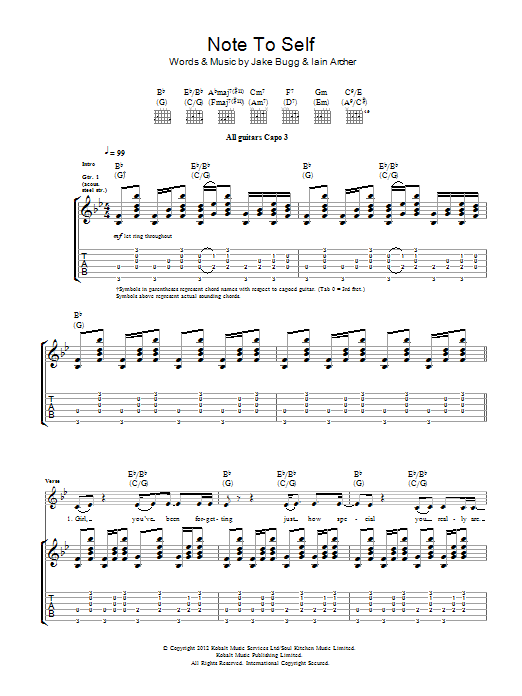 Download Jake Bugg Note To Self Sheet Music and learn how to play Guitar Tab PDF digital score in minutes