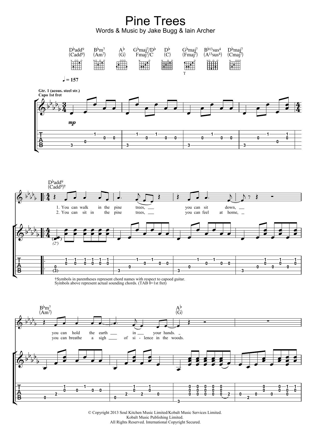 Download Jake Bugg Pine Trees Sheet Music and learn how to play Guitar Tab PDF digital score in minutes
