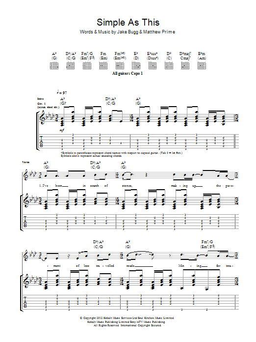 Download Jake Bugg Simple As This Sheet Music and learn how to play Guitar Tab PDF digital score in minutes