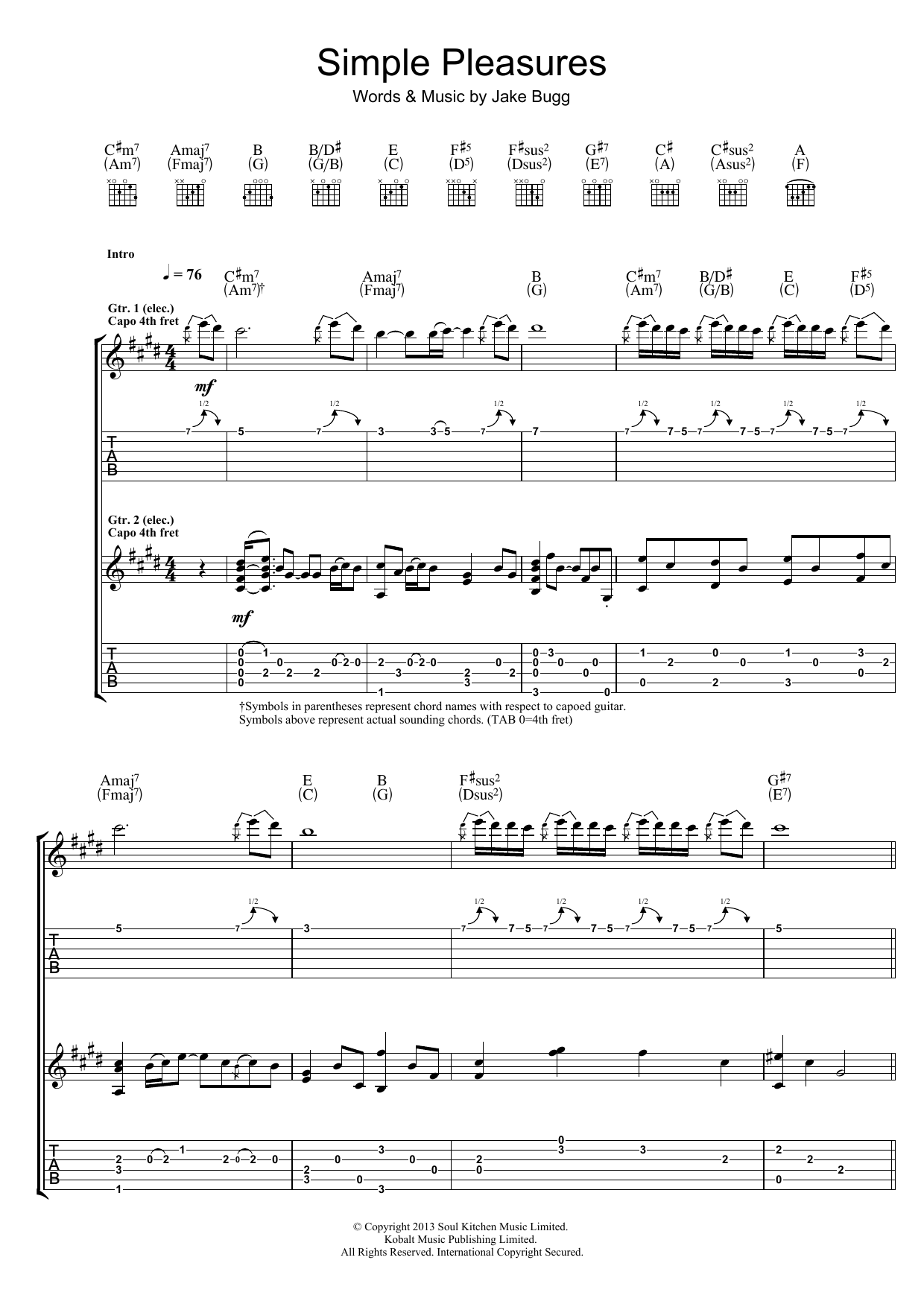 Download Jake Bugg Simple Pleasures Sheet Music and learn how to play Guitar Tab PDF digital score in minutes