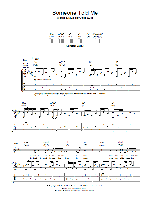 Download Jake Bugg Someone Told Me Sheet Music and learn how to play Guitar Tab PDF digital score in minutes