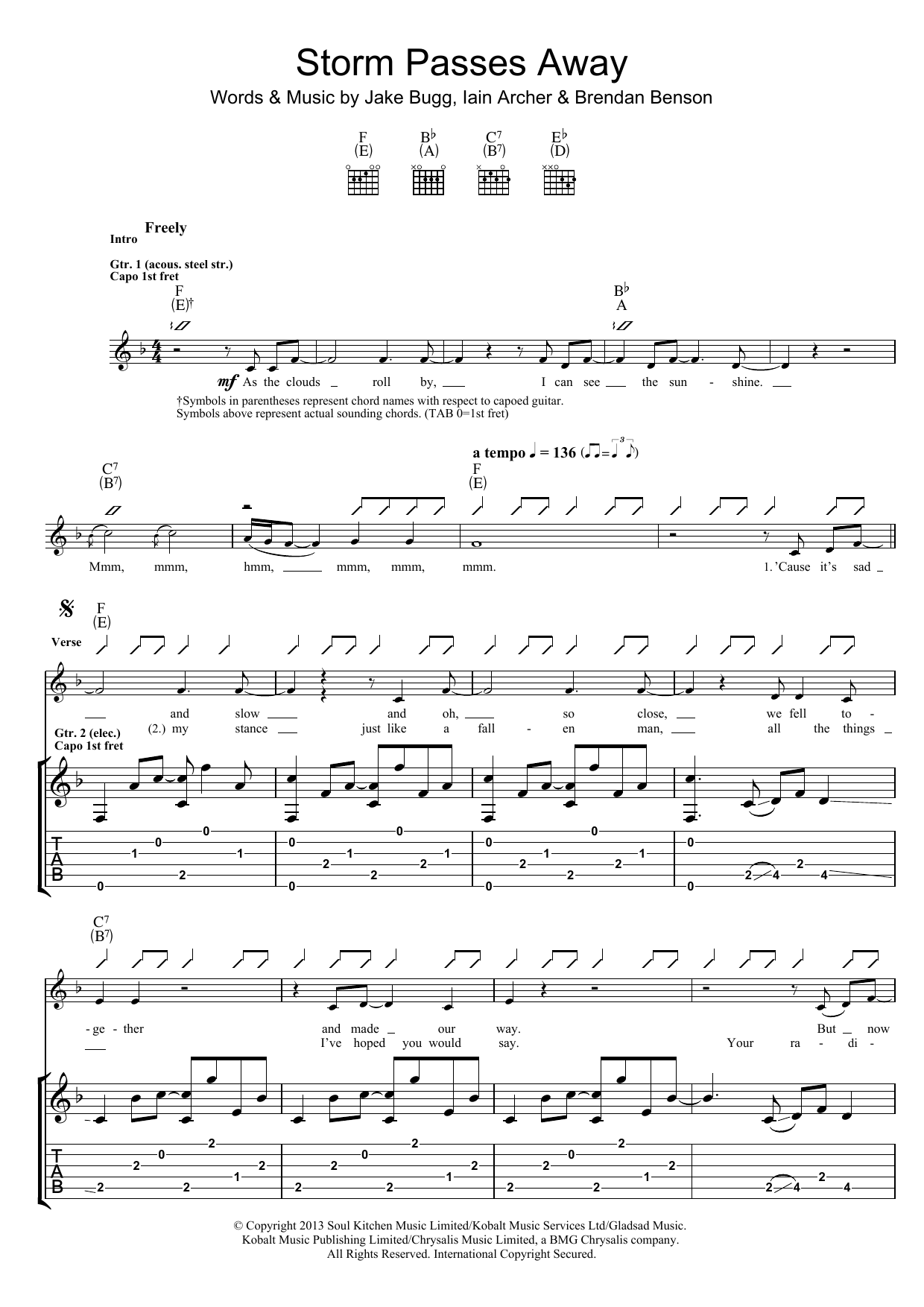 Download Jake Bugg Storm Passes Away Sheet Music and learn how to play Guitar Tab PDF digital score in minutes