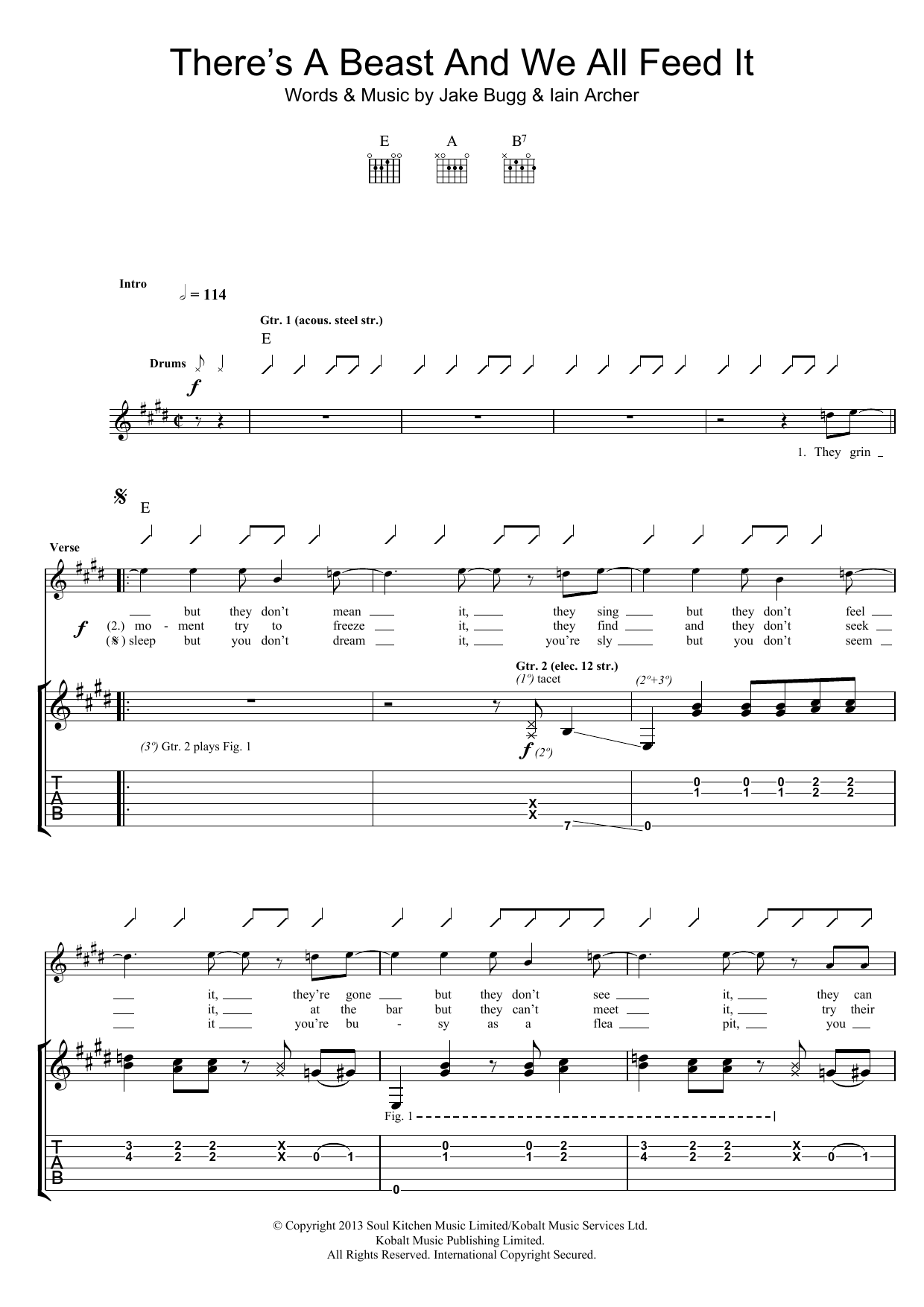 Download Jake Bugg There's A Beast And We All Feed It Sheet Music and learn how to play Guitar Tab PDF digital score in minutes