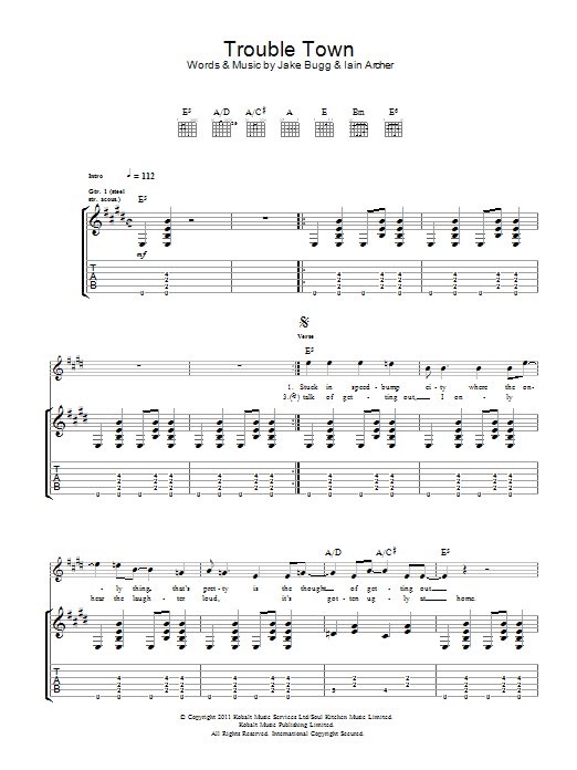 Download Jake Bugg Trouble Town Sheet Music and learn how to play Guitar Tab PDF digital score in minutes