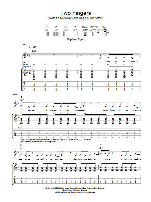 Download Jake Bugg Two Fingers Sheet Music and learn how to play Lyrics & Chords PDF digital score in minutes