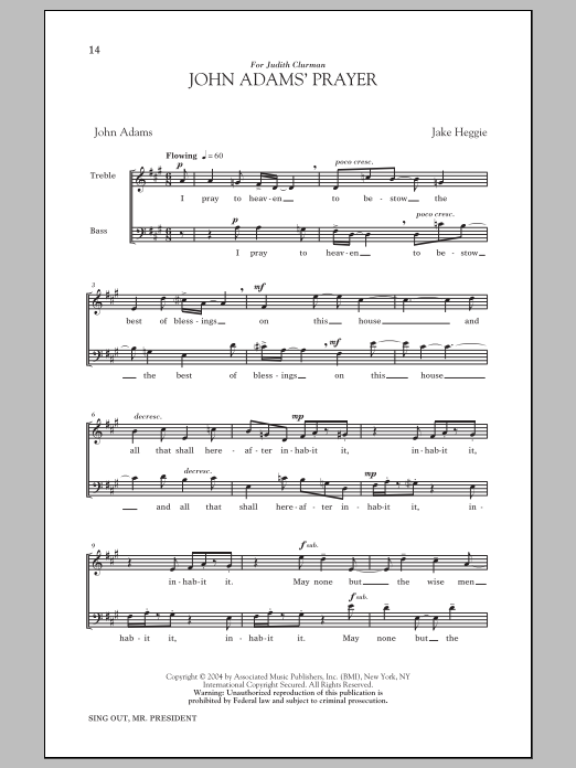 Download Jake Heggie John Adams' Prayer Sheet Music and learn how to play Choral PDF digital score in minutes