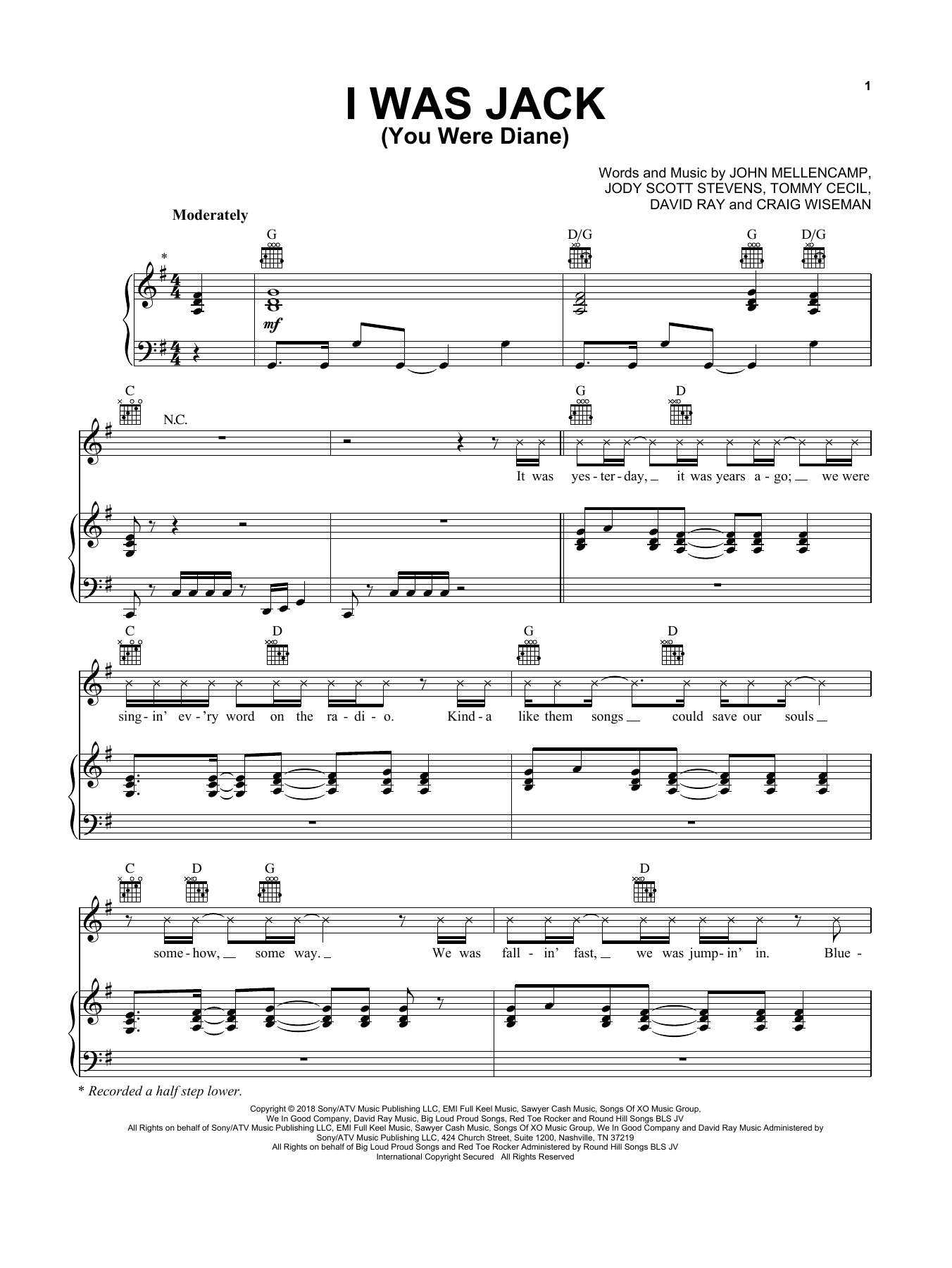 Download Jake Owen I Was Jack (You Were Diane) Sheet Music and learn how to play Piano, Vocal & Guitar (Right-Hand Melody) PDF digital score in minutes