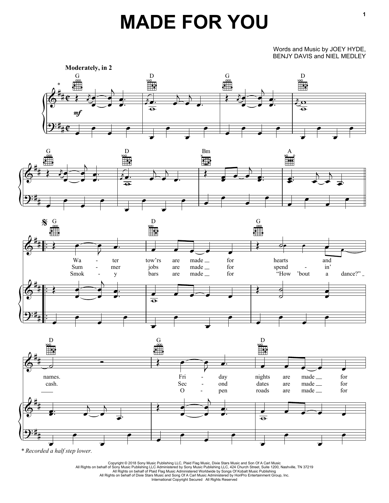 Download Jake Owen Made For You Sheet Music and learn how to play Piano, Vocal & Guitar Chords (Right-Hand Melody) PDF digital score in minutes