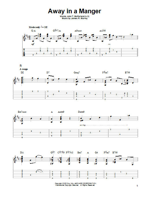 Download Jake Reichbart Away In A Manger Sheet Music and learn how to play Guitar Tab PDF digital score in minutes