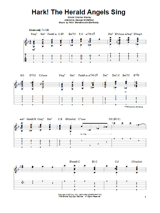 Download Jake Reichbart Hark! The Herald Angels Sing Sheet Music and learn how to play Guitar Tab PDF digital score in minutes