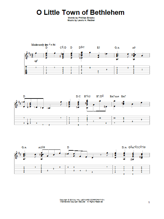 Download Jake Reichbart O Little Town Of Bethlehem Sheet Music and learn how to play Guitar Tab PDF digital score in minutes