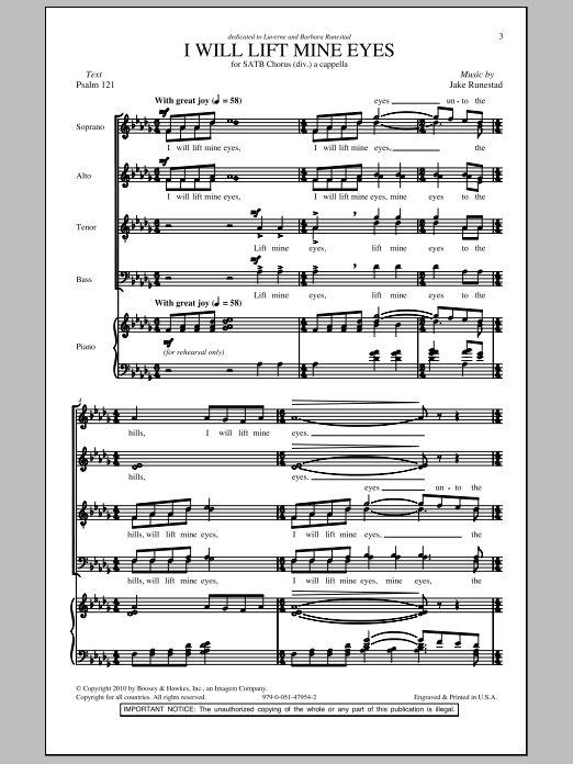 Download Jake Runestad I Will Lift Mine Eyes Sheet Music and learn how to play SATB PDF digital score in minutes