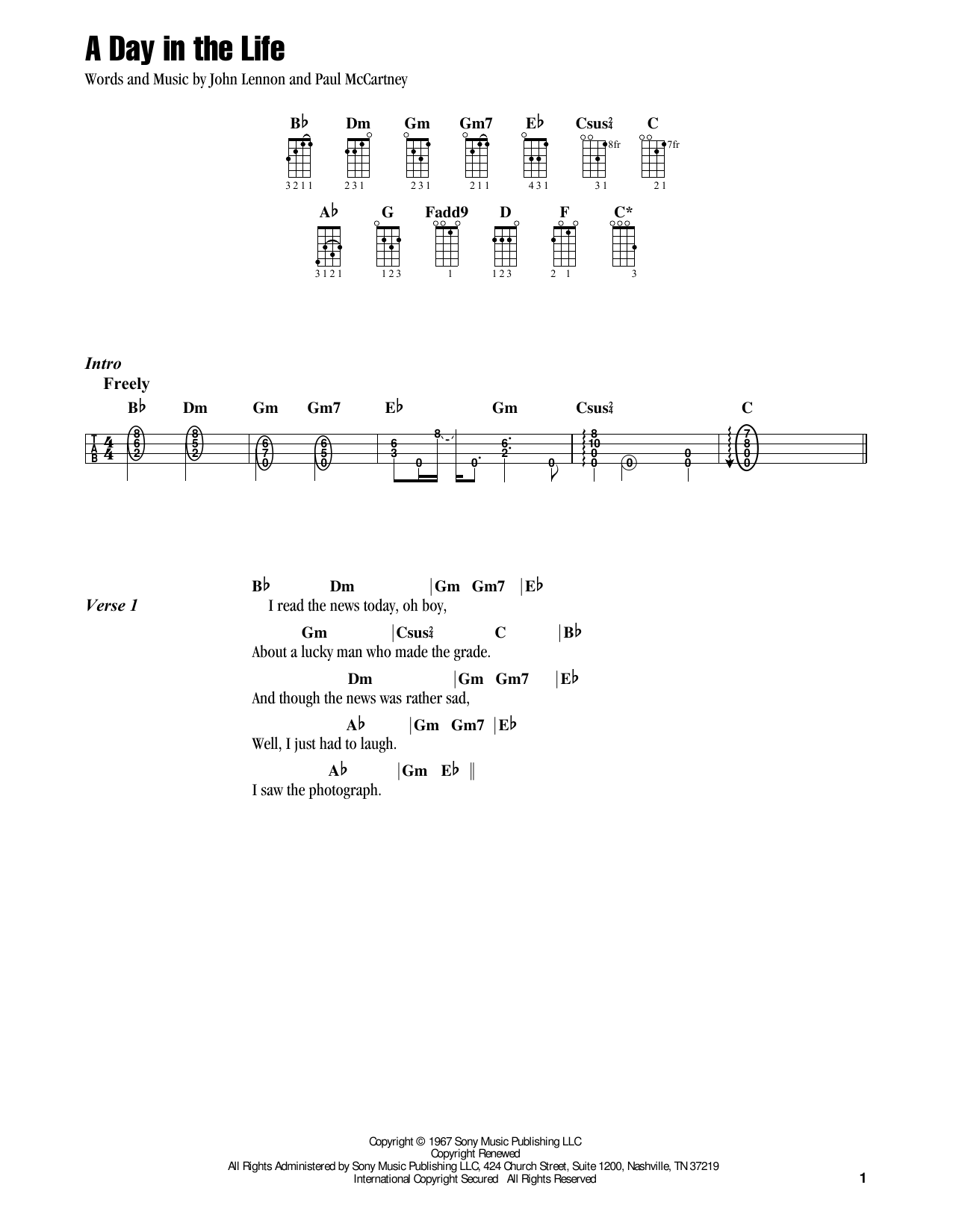 Download Jake Shimabukuro A Day In The Life (feat. Jon Anderson) Sheet Music and learn how to play Ukulele PDF digital score in minutes