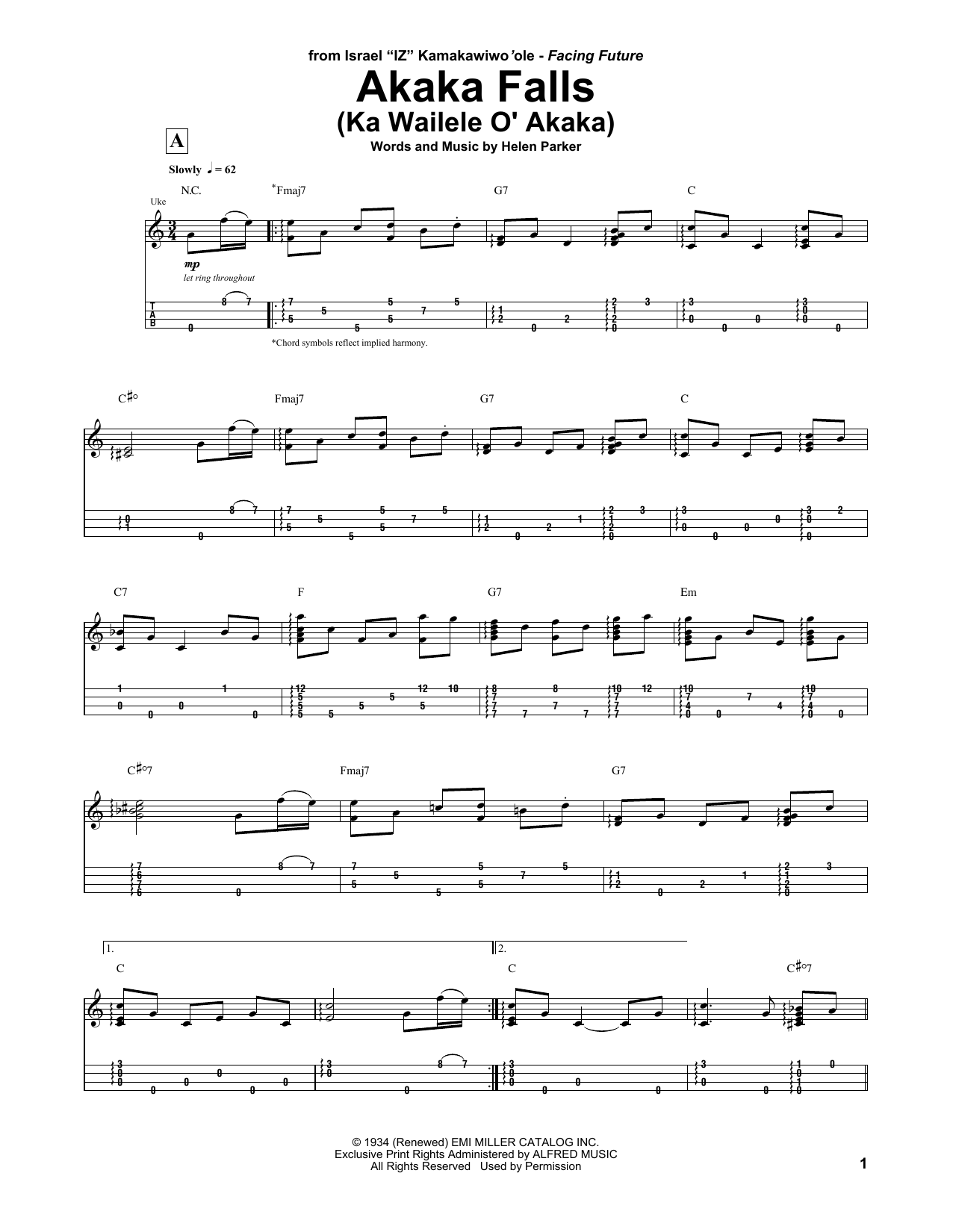 Download Jake Shimabukuro Akaka Falls (Ka Wailele O' Akaka) Sheet Music and learn how to play UKETAB PDF digital score in minutes