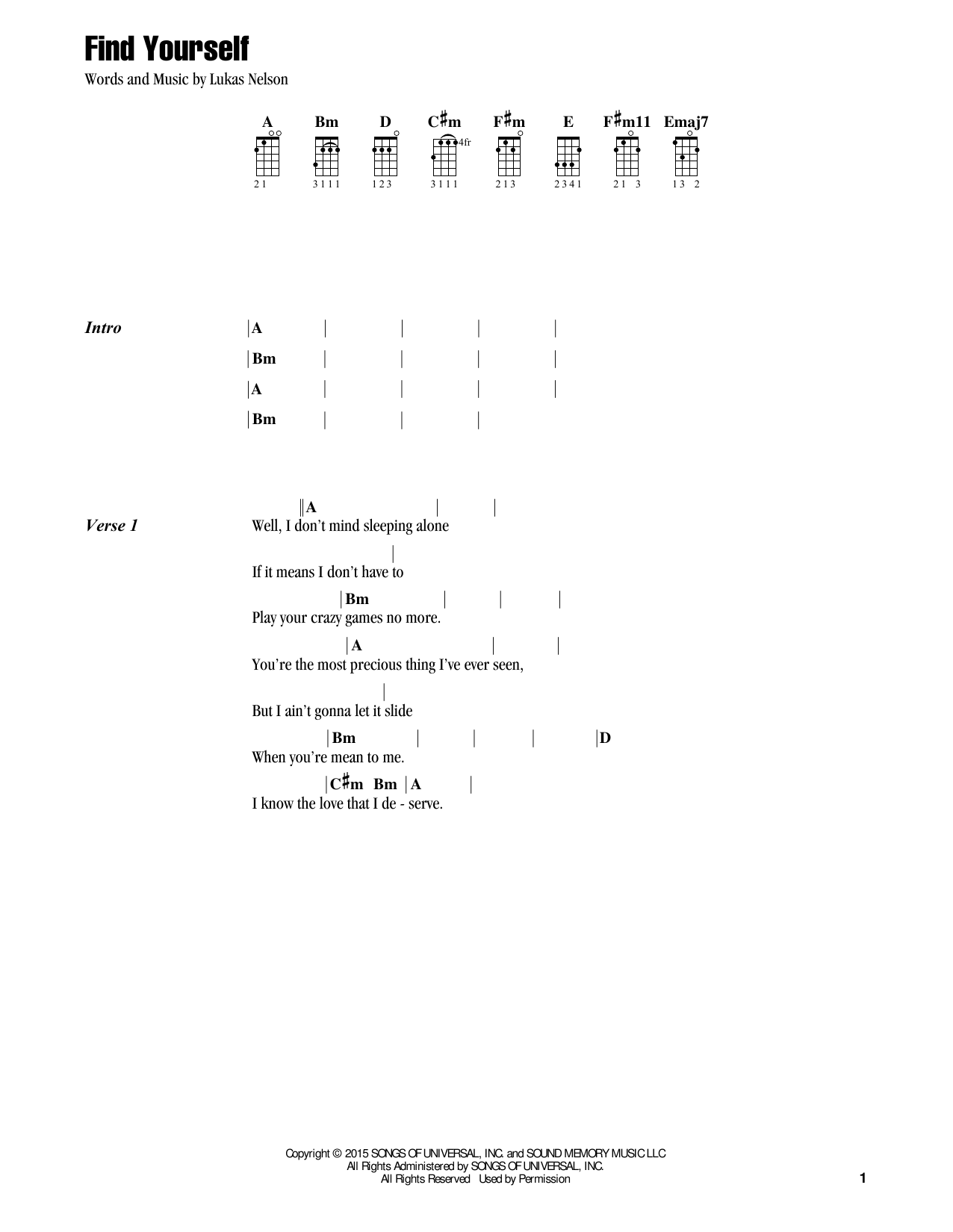 Download Jake Shimabukuro Find Yourself (feat. Lukas Nelson) Sheet Music and learn how to play Ukulele PDF digital score in minutes