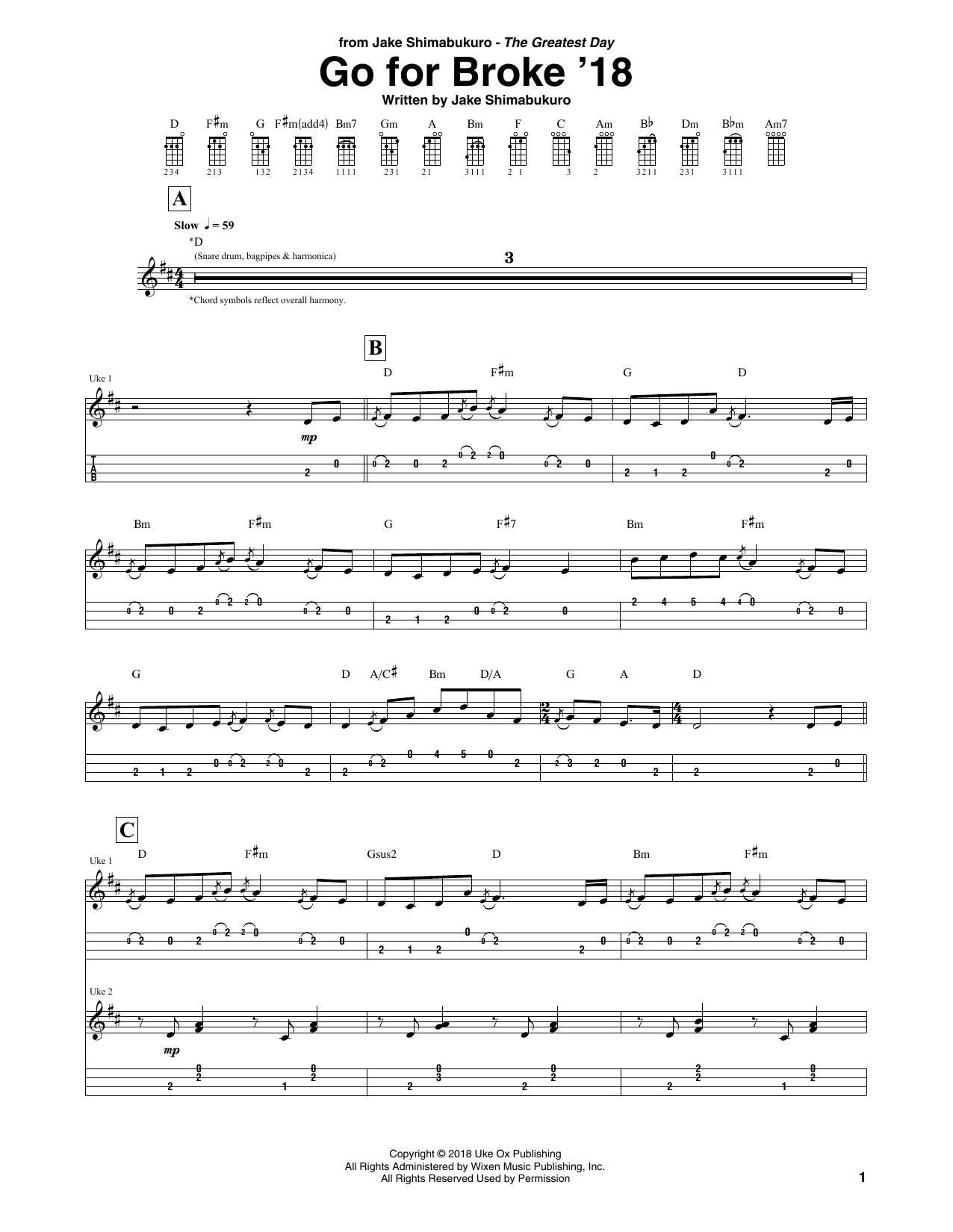 Download Jake Shimabukuro Go For Broke Sheet Music and learn how to play Ukulele Tab PDF digital score in minutes