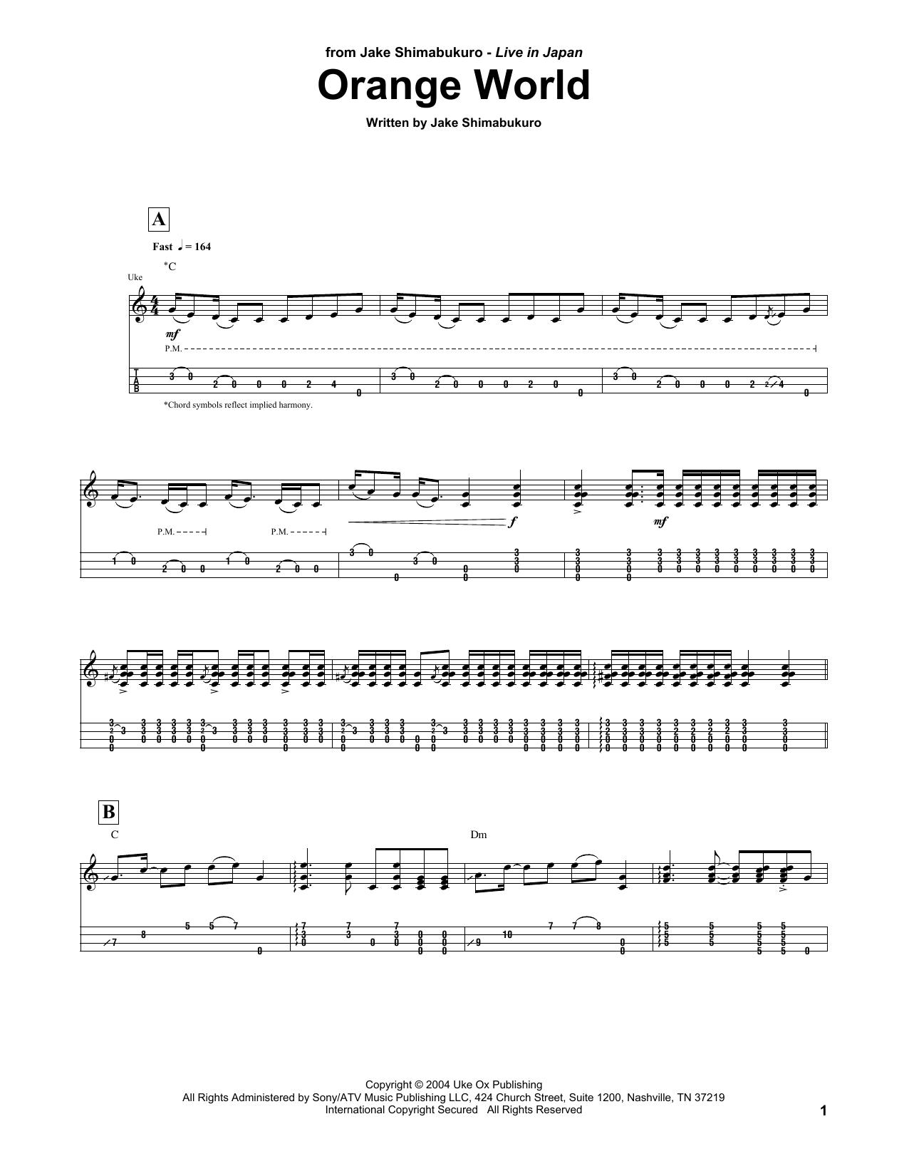 Download Jake Shimabukuro Orange World Sheet Music and learn how to play UKETAB PDF digital score in minutes