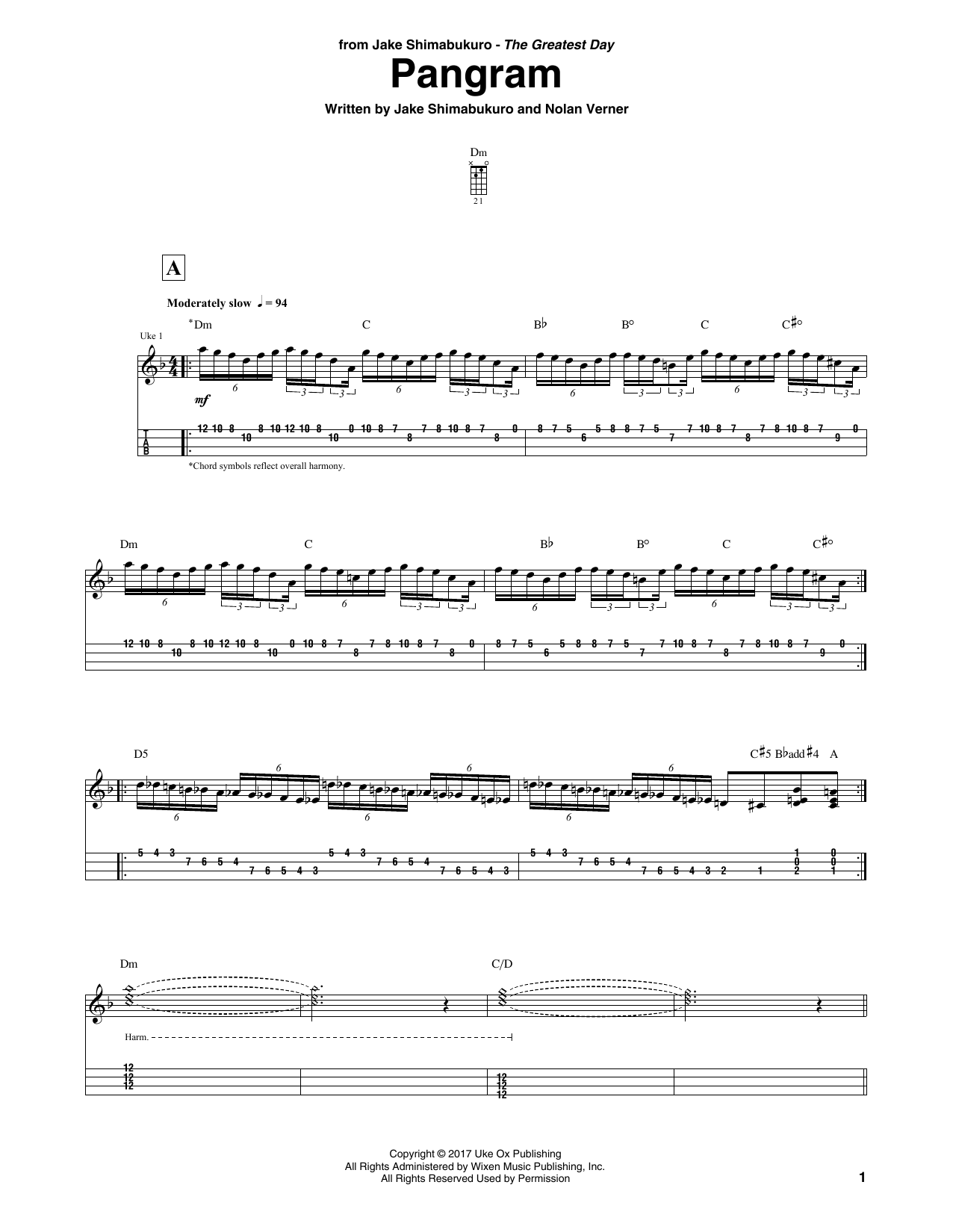 Download Jake Shimabukuro Pangram Sheet Music and learn how to play Ukulele Tab PDF digital score in minutes