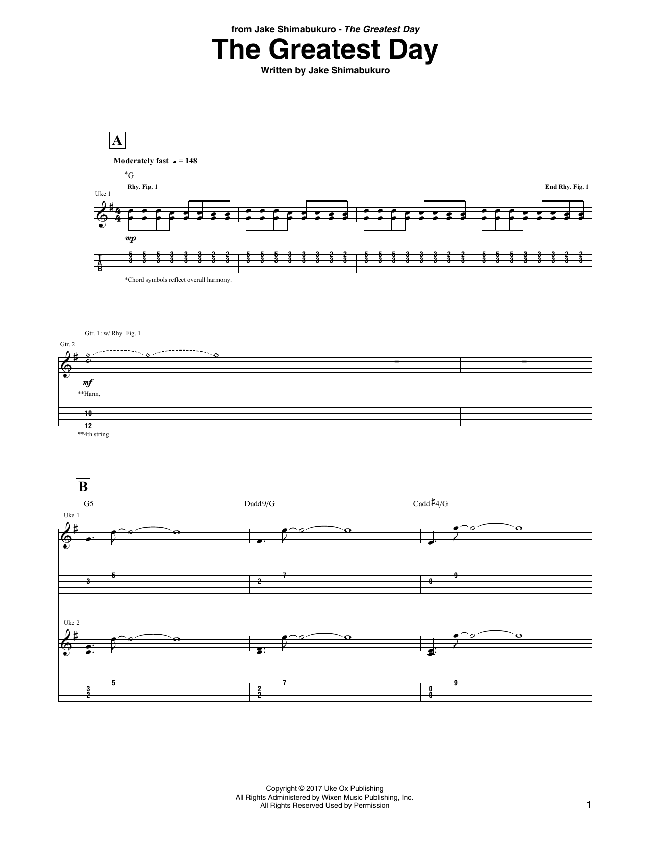 Download Jake Shimabukuro The Greatest Day Sheet Music and learn how to play Ukulele Tab PDF digital score in minutes