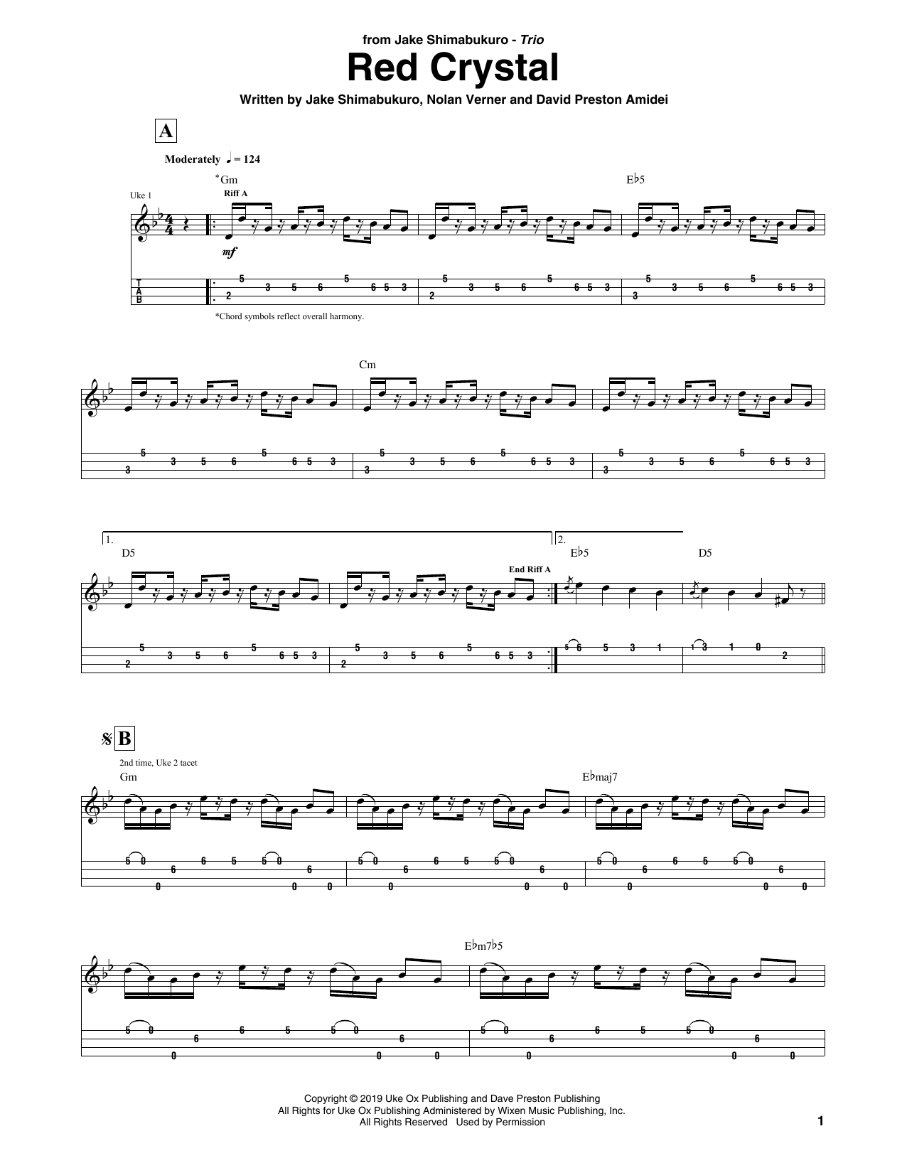 Download Jake Shimabukuro Trio Red Crystal Sheet Music and learn how to play Ukulele Tab PDF digital score in minutes