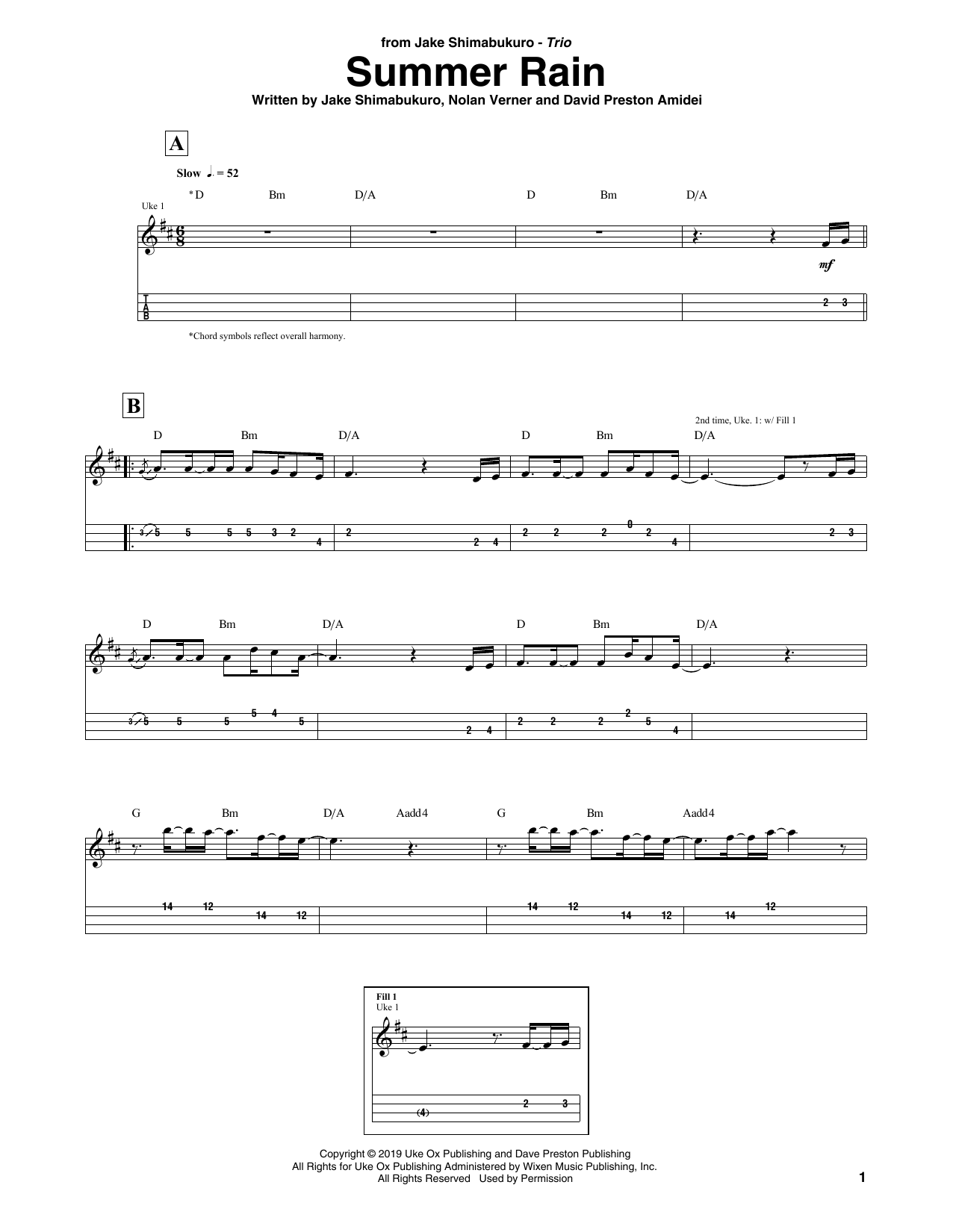 Download Jake Shimabukuro Trio Summer Rain Sheet Music and learn how to play Ukulele Tab PDF digital score in minutes