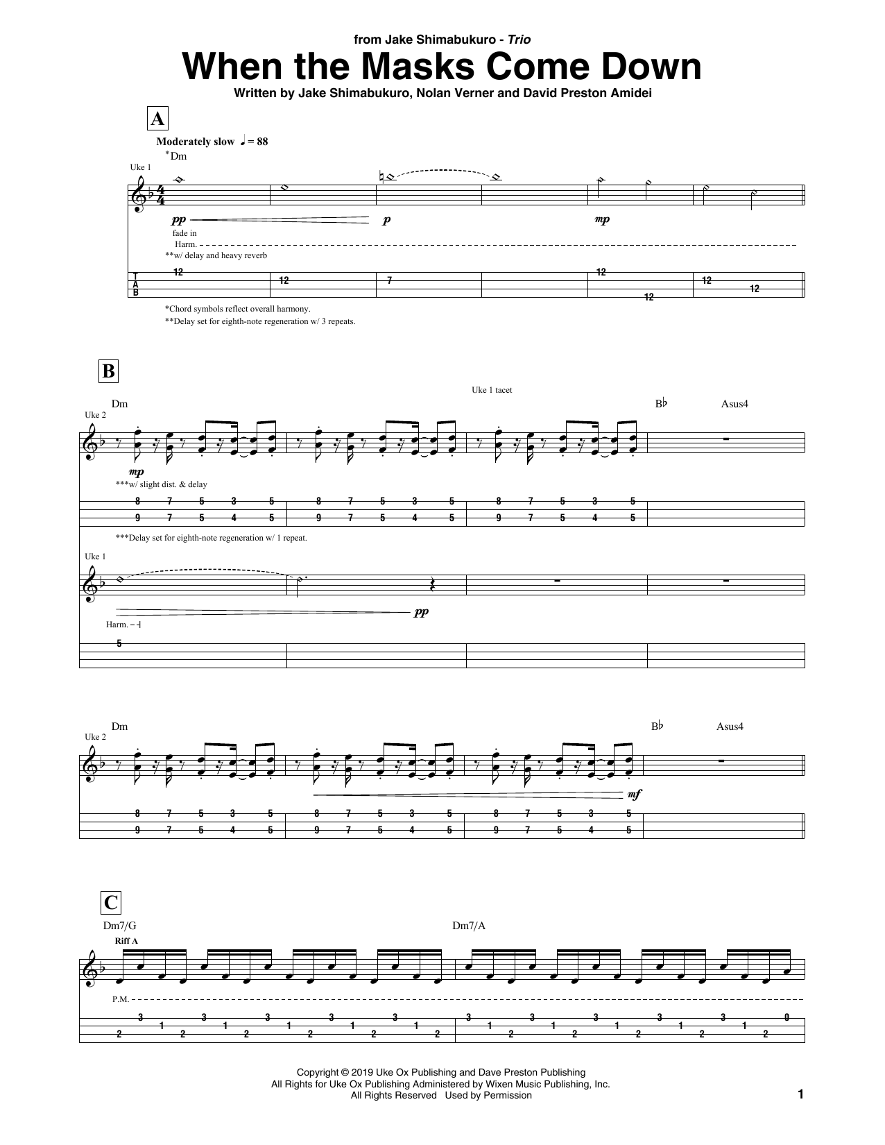 Download Jake Shimabukuro Trio When The Masks Come Down Sheet Music and learn how to play Ukulele Tab PDF digital score in minutes