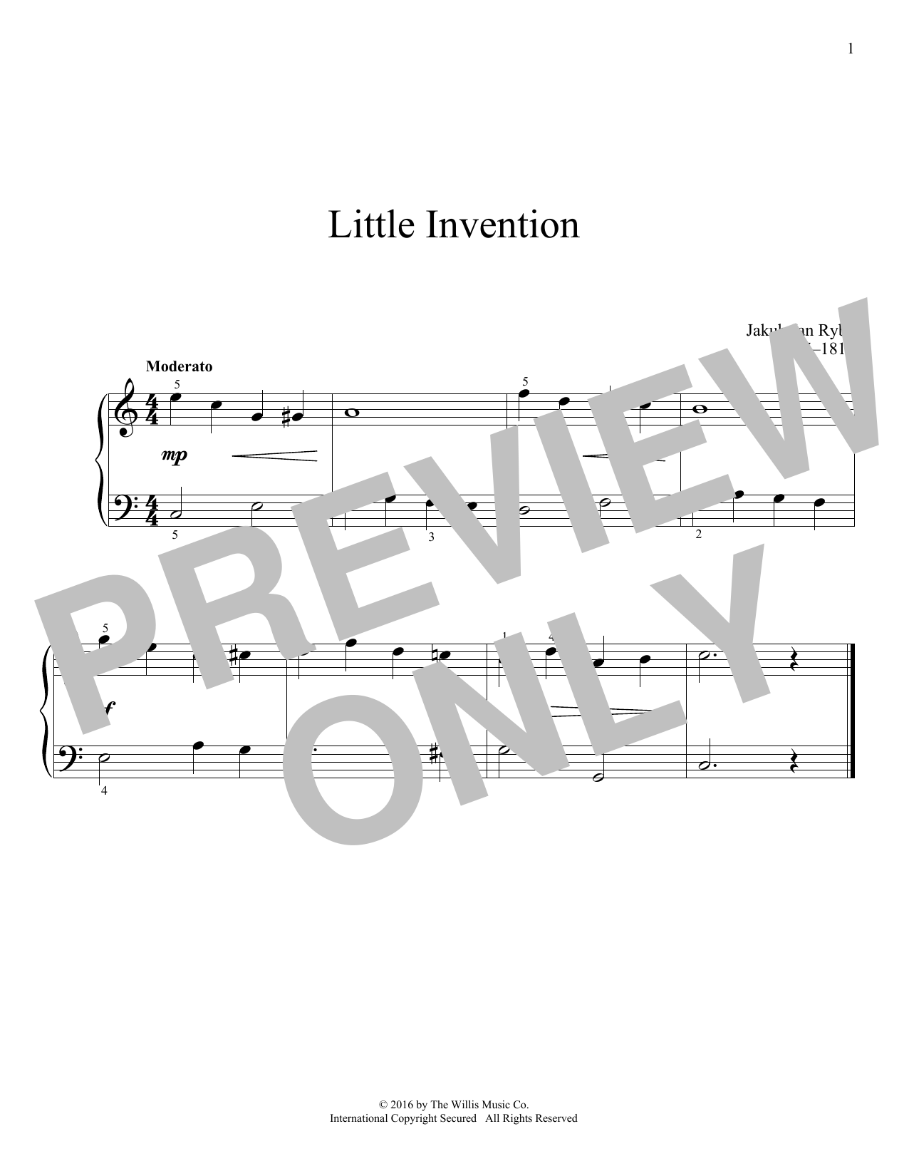 Download Jakub Jan Ryba Little Invention Sheet Music and learn how to play Educational Piano PDF digital score in minutes