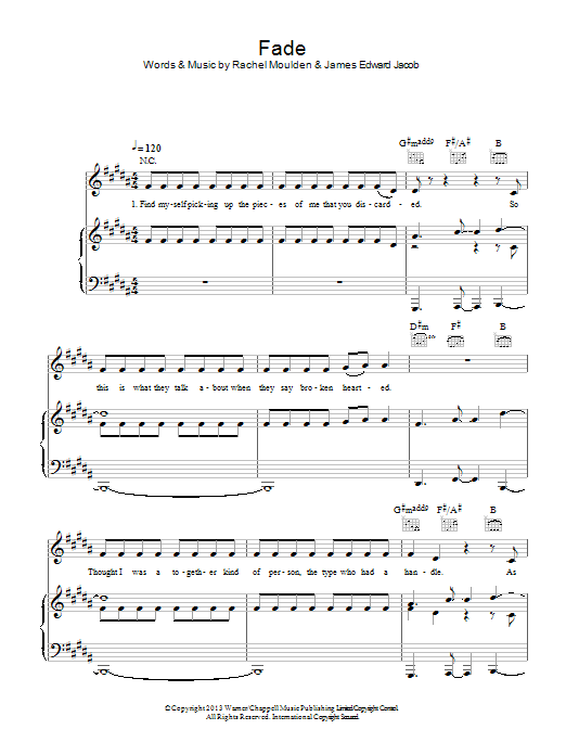Download Jakwob Fade Sheet Music and learn how to play Piano, Vocal & Guitar (Right-Hand Melody) PDF digital score in minutes