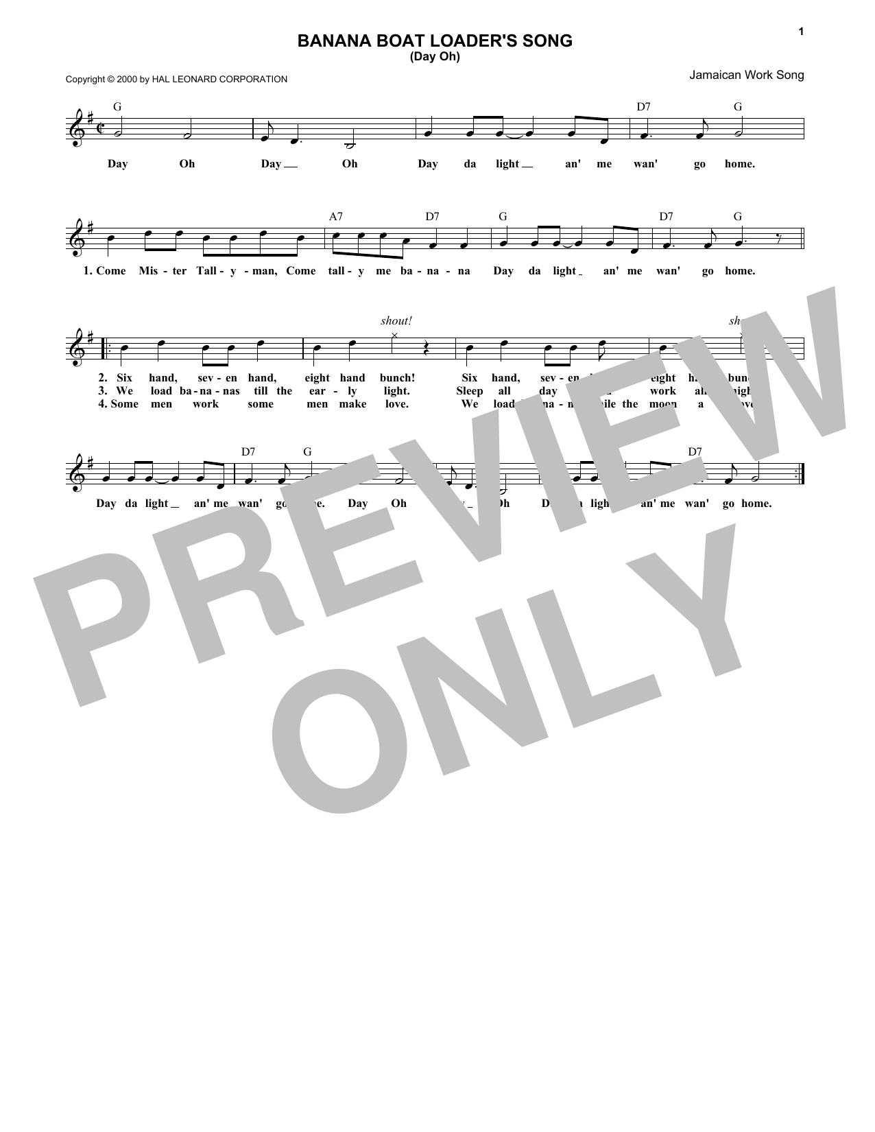 Download Jamaican Work Song The Banana Boat Song Sheet Music and learn how to play Ocarina PDF digital score in minutes