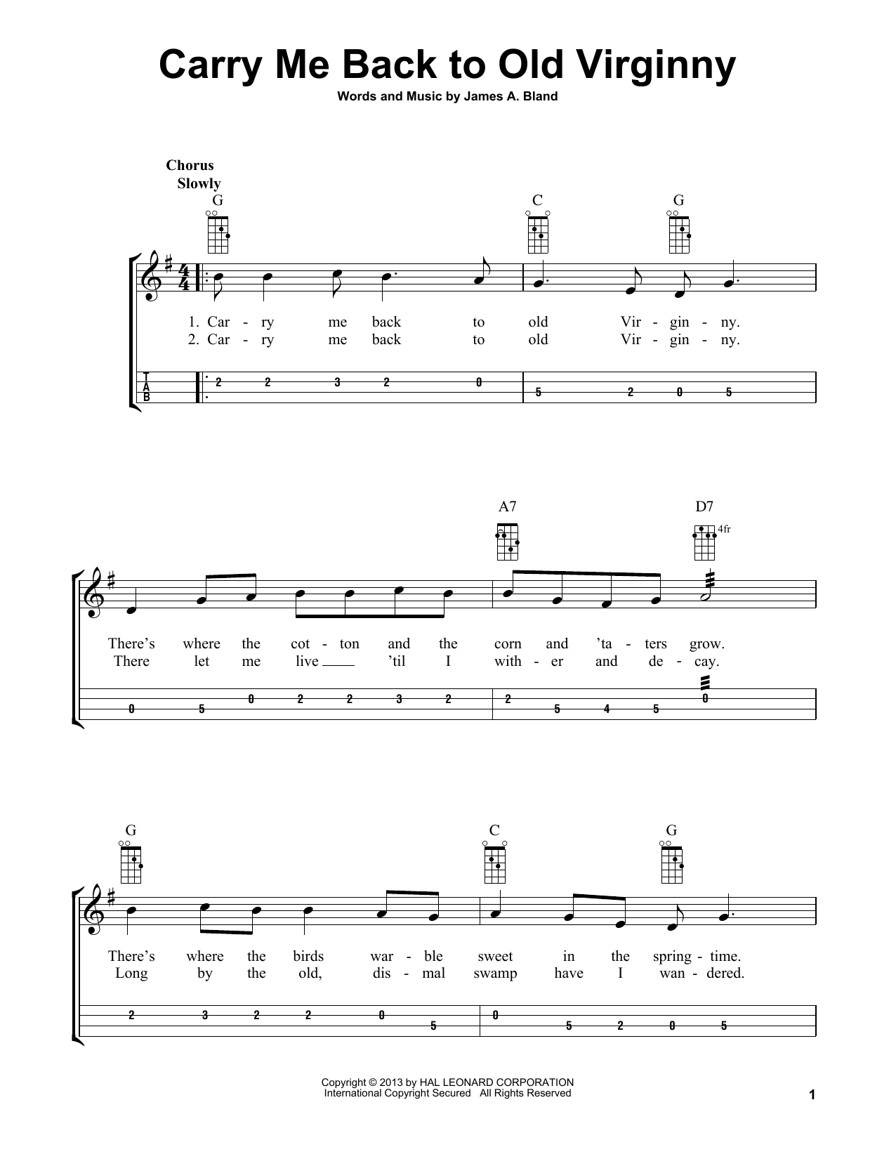 Download James A. Bland Carry Me Back To Old Virginny (arr. Bobby Westfall) Sheet Music and learn how to play Mandolin PDF digital score in minutes