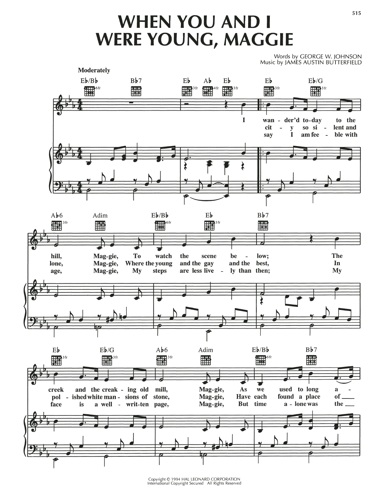 Download James Austin Butterfield When You And I Were Young, Maggie Sheet Music and learn how to play Piano, Vocal & Guitar Chords (Right-Hand Melody) PDF digital score in minutes