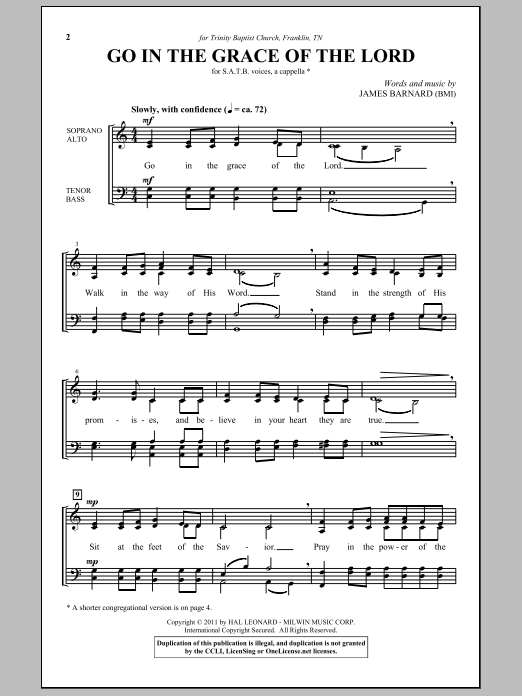 Download James Barnard Go In The Grace Of The Lord Sheet Music and learn how to play SATB PDF digital score in minutes