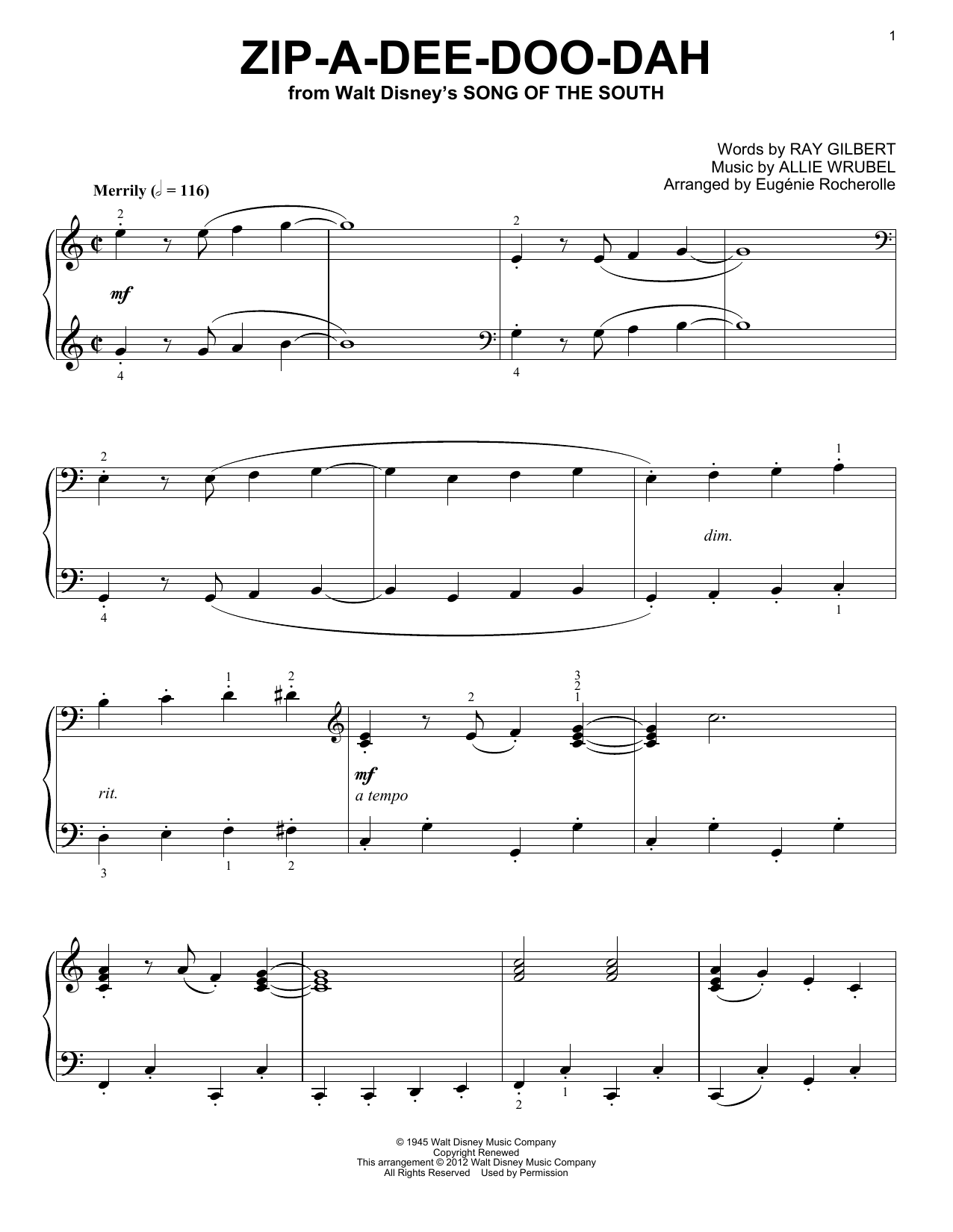 Download Ray Gilbert Zip-A-Dee-Doo-Dah Sheet Music and learn how to play Piano PDF digital score in minutes