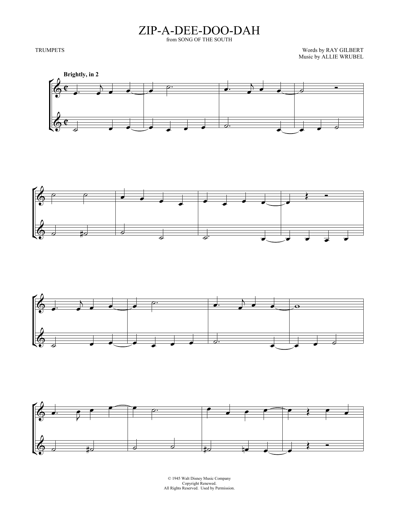 Download Ray Gilbert Zip-A-Dee-Doo-Dah Sheet Music and learn how to play Clarinet Duet PDF digital score in minutes
