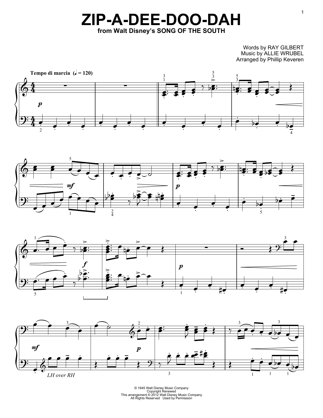 Download Phillip Keveren Zip-A-Dee-Doo-Dah Sheet Music and learn how to play Piano PDF digital score in minutes