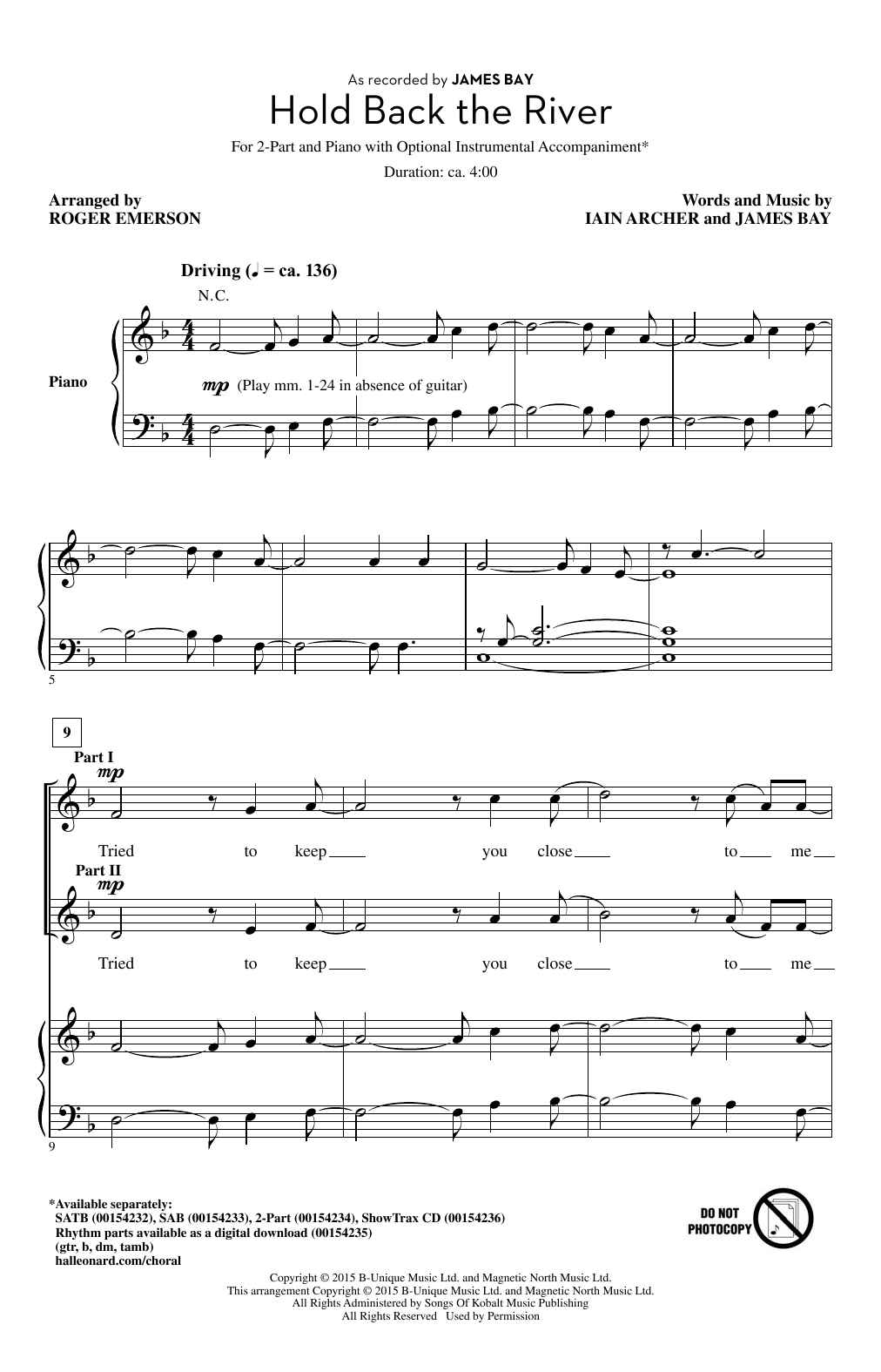 Download Roger Emerson Hold Back The River Sheet Music and learn how to play 2-Part Choir PDF digital score in minutes