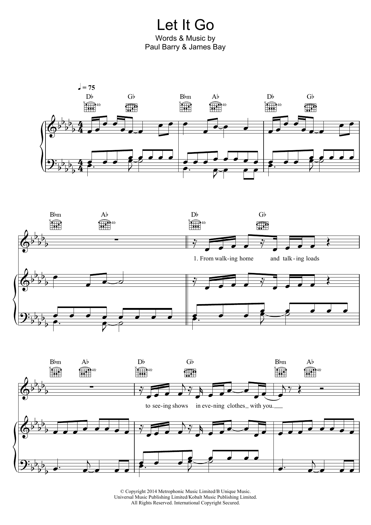 Download James Bay Let It Go Sheet Music and learn how to play Violin Duet PDF digital score in minutes