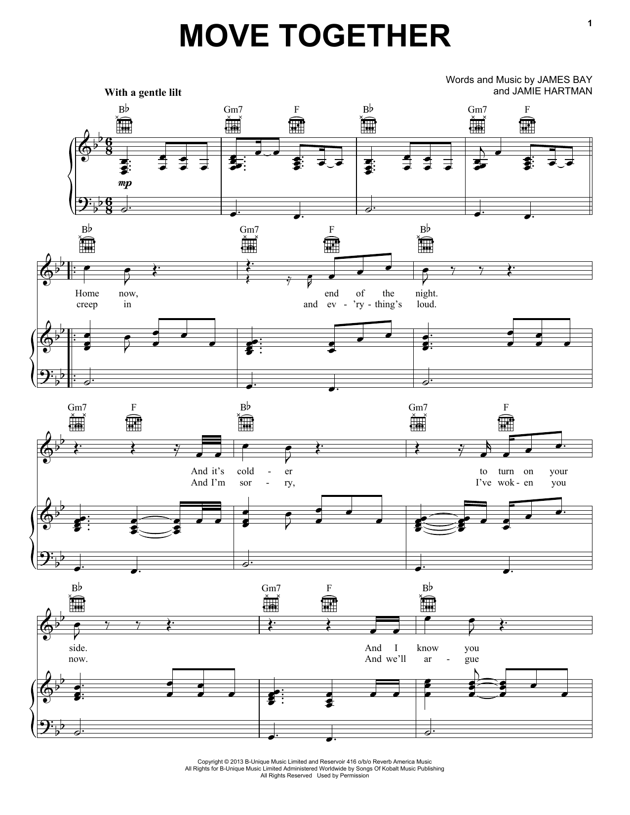 Download James Bay Move Together Sheet Music and learn how to play Piano, Vocal & Guitar (Right-Hand Melody) PDF digital score in minutes