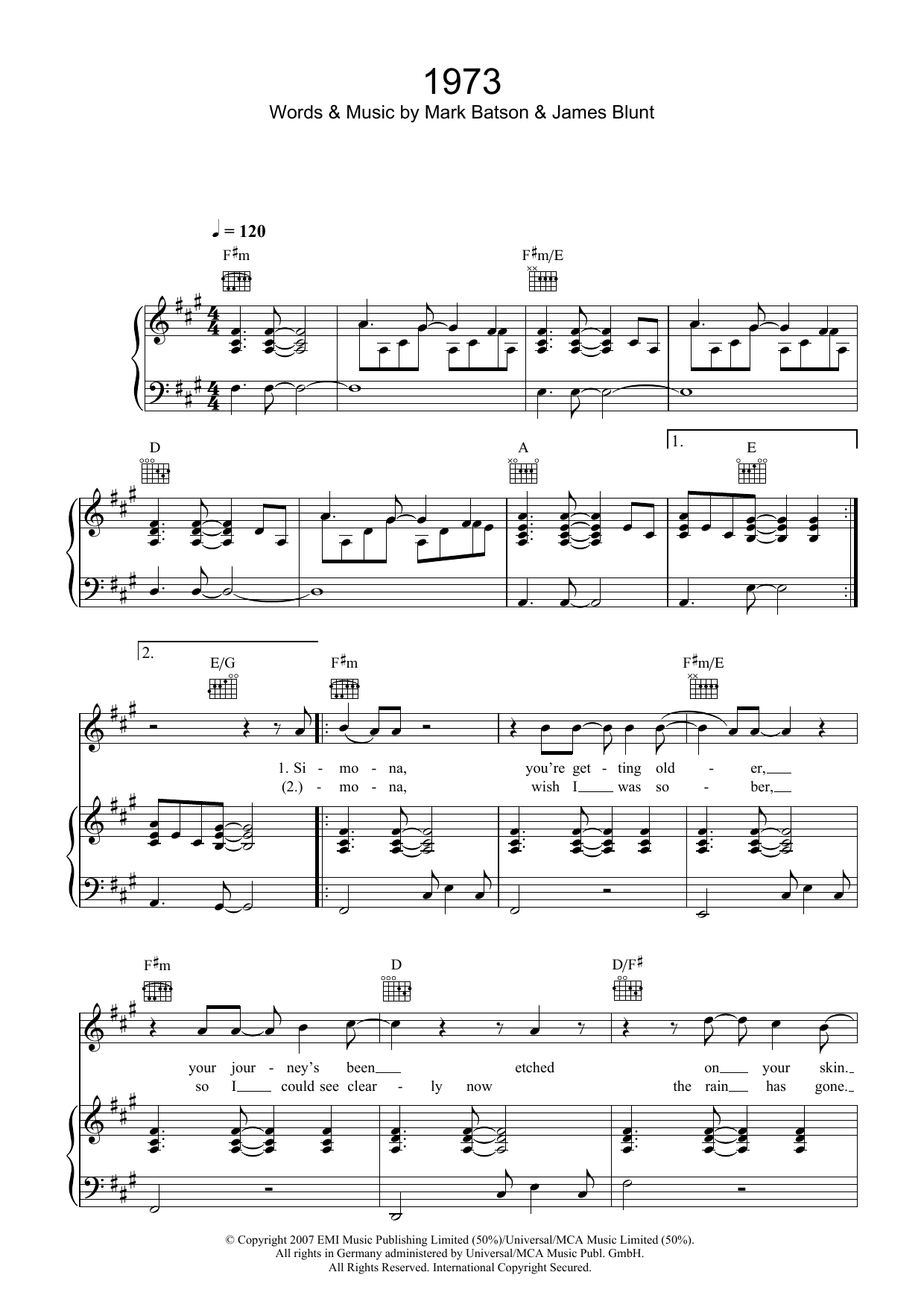 Download James Blunt 1973 Sheet Music and learn how to play Violin PDF digital score in minutes
