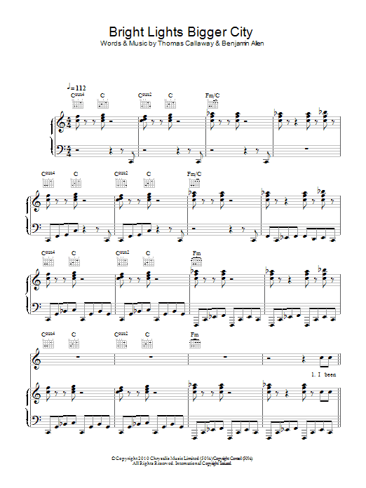 Download Cee Lo Green Bright Lights Bigger City Sheet Music and learn how to play Piano, Vocal & Guitar (Right-Hand Melody) PDF digital score in minutes