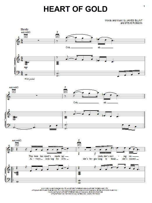 Download James Blunt Heart Of Gold Sheet Music and learn how to play Piano, Vocal & Guitar (Right-Hand Melody) PDF digital score in minutes
